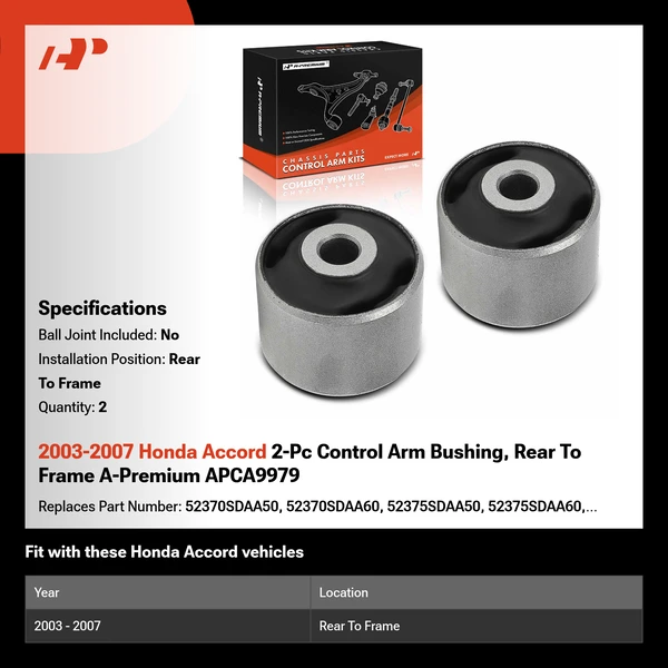 2003-2007 Honda Accord 2-Pc Control Arm Bushing, Rear To Frame A-Premium APCA9979