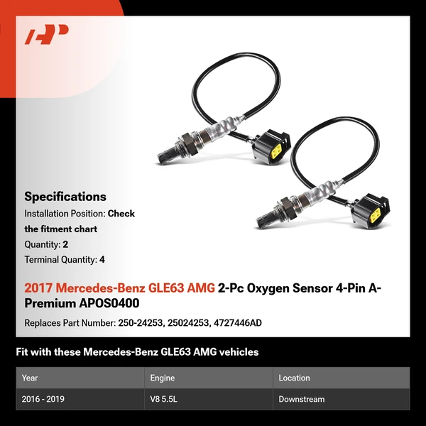 2017 Mercedes-Benz GLE63 AMG 2-Pc Oxygen Sensor 4-Pin A-Premium APOS0400