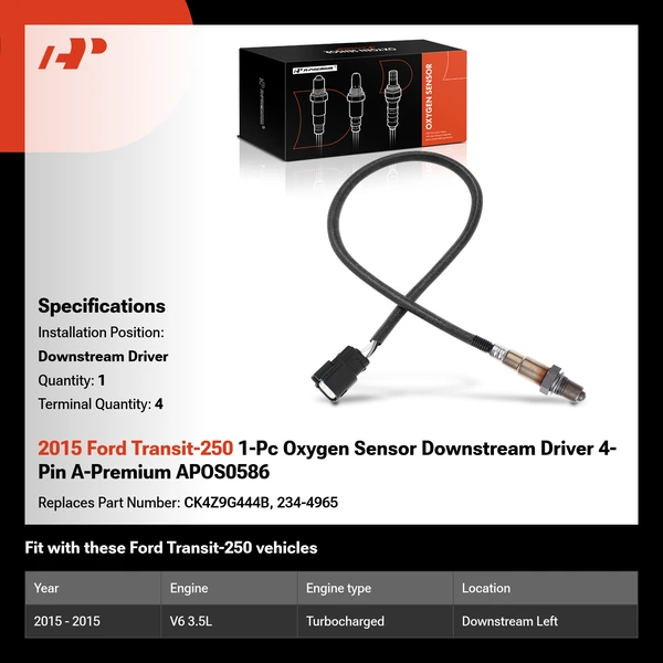 2015 Ford Transit-250 1-Pc Oxygen Sensor Downstream Driver 4-Pin A-Premium APOS0586