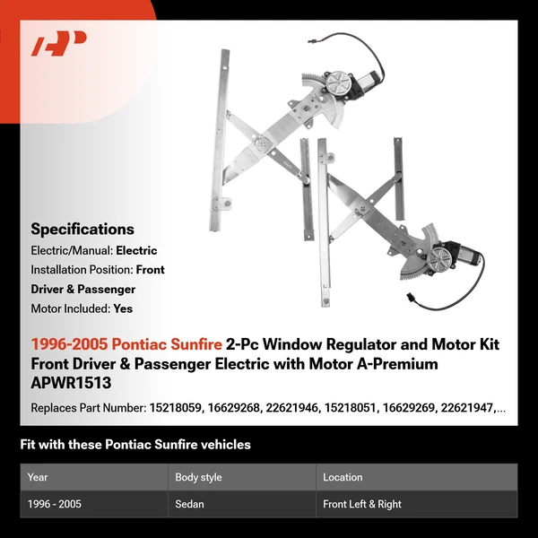 1996-2005 Pontiac Sunfire 2-Pc Window Regulator and Motor Kit Front Driver & Passenger Electric with Motor A-Premium APWR1513