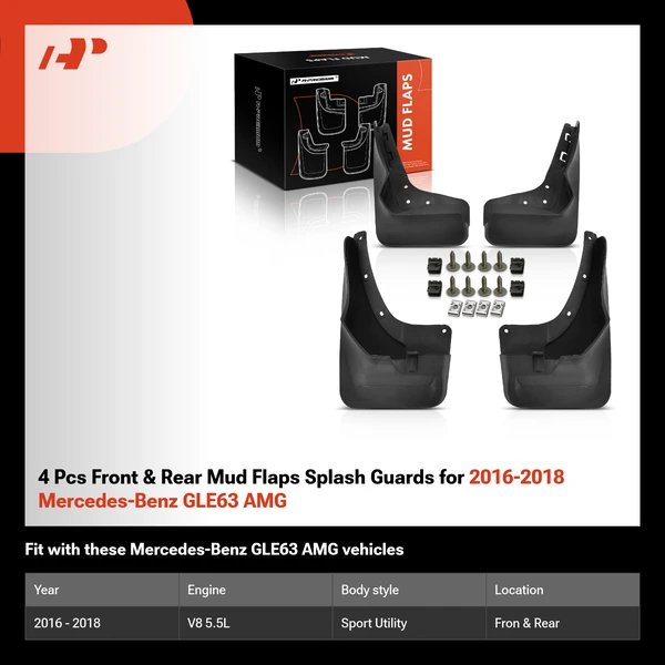 4 Pcs Front & Rear Mud Flaps Splash Guards for 2016-2018 Mercedes-Benz GLE63 AMG