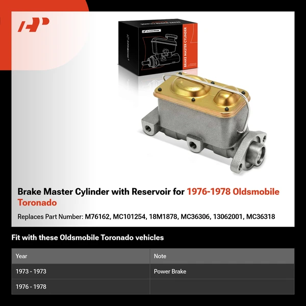 Brake Master Cylinder with Reservoir for 1976-1978 Oldsmobile Toronado