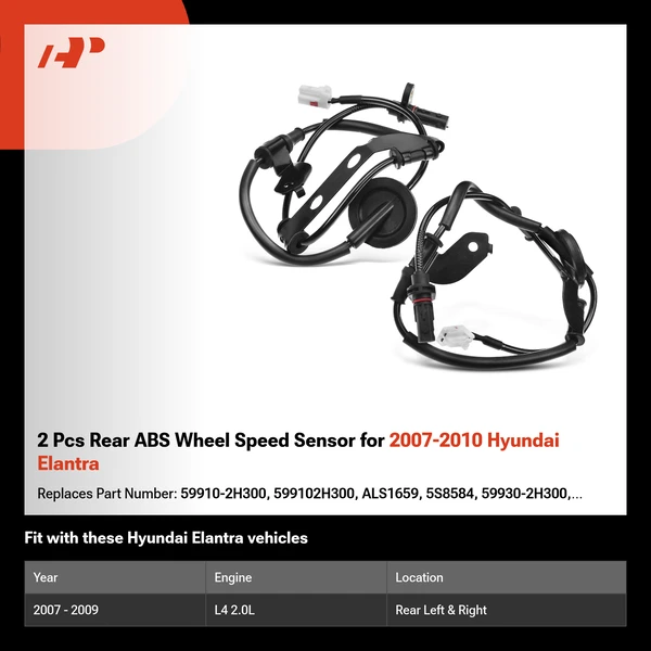 2 Pcs Rear ABS Wheel Speed Sensor for 2007-2010 Hyundai Elantra