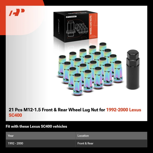 21 Pcs M12-1.5 Front & Rear Wheel Lug Nut for 1992-2000 Lexus SC400