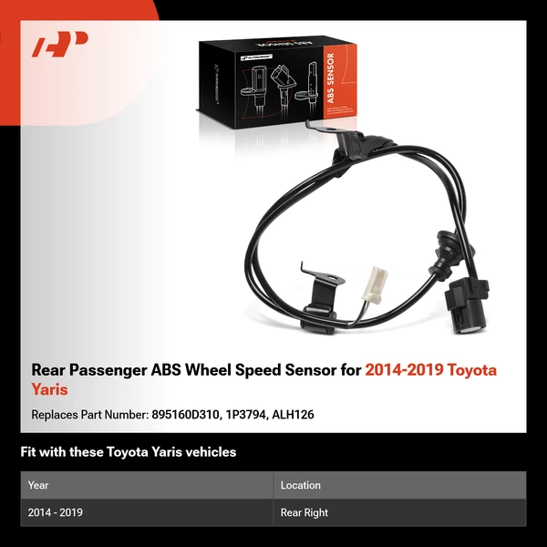 Rear Passenger ABS Wheel Speed Sensor for 2014-2019 Toyota Yaris