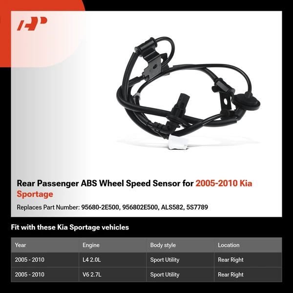 Rear Passenger ABS Wheel Speed Sensor for 2005-2010 Kia Sportage
