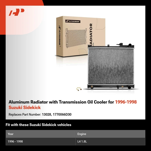 Aluminum Radiator with Transmission Oil Cooler for 1996-1998 Suzuki Sidekick