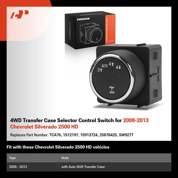 4WD Transfer Case Selector Control Switch for 2008-2013 Chevrolet Silverado 2500 HD