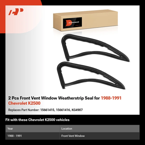 2 Pcs Front Vent Window Weatherstrip Seal for 1988-1991 Chevrolet K2500