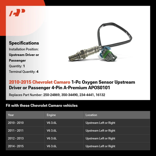 2010-2015 Chevrolet Camaro 1-Pc Oxygen Sensor Upstream Driver or Passenger 4-Pin A-Premium APOS0101