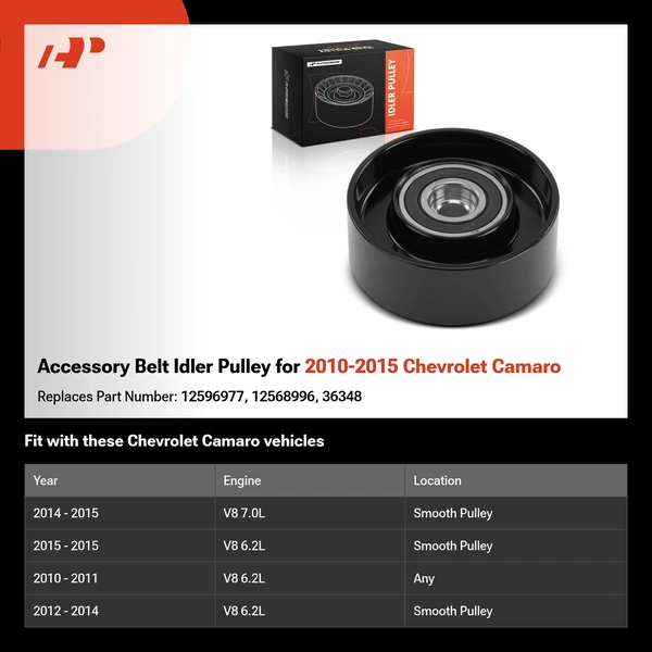 Accessory Belt Idler Pulley for 2010-2015 Chevrolet Camaro