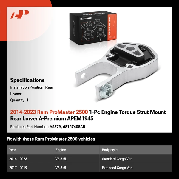 2014-2023 Ram ProMaster 2500 1-Pc Engine Torque Strut Mount Rear Lower A-Premium APEM1945