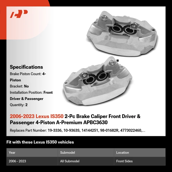 2006-2023 Lexus IS350 2-Pc Brake Caliper Front Driver & Passenger 4-Piston A-Premium APBC3630