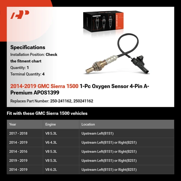 2014-2019 GMC Sierra 1500 1-Pc Oxygen Sensor 4-Pin A-Premium APOS1399