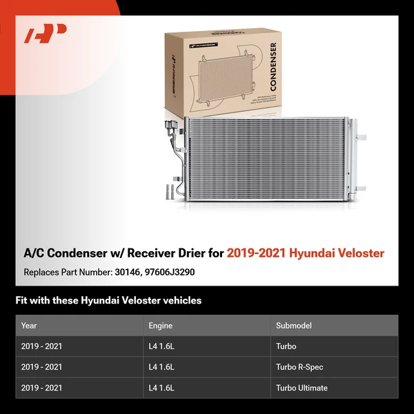 A/C Condenser w/ Receiver Drier for 2019-2021 Hyundai Veloster