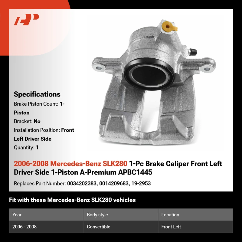 2006-2008 Mercedes-Benz SLK280 1-Pc Brake Caliper Front Left Driver Side 1-Piston A-Premium APBC1445