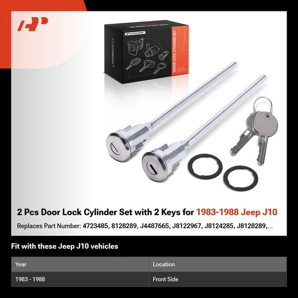 2 Pcs Door Lock Cylinder Set with 2 Keys for 1983-1988 Jeep J10