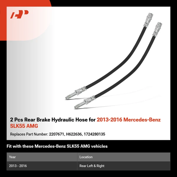 2 Pcs Rear Brake Hydraulic Hose for 2013-2016 Mercedes-Benz SLK55 AMG