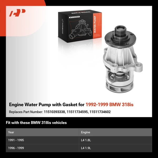 Engine Water Pump with Gasket for 1992-1999 BMW 318is