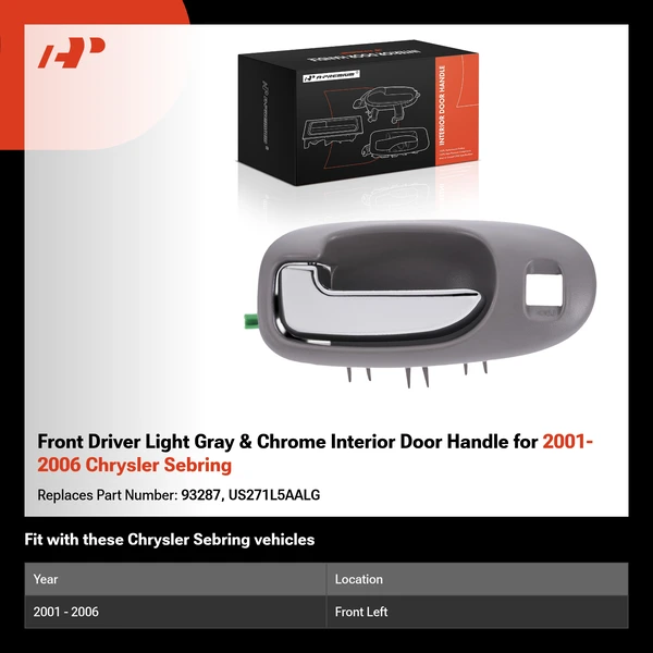 Front Driver Light Gray & Chrome Interior Door Handle for 2001-2006 Chrysler Sebring