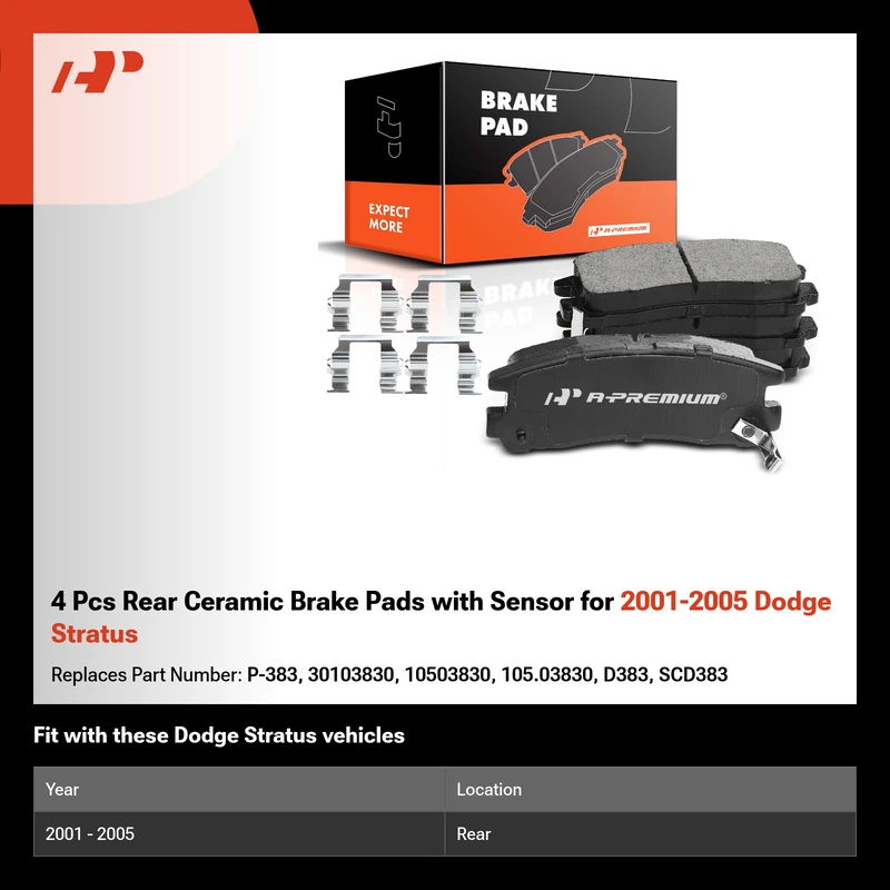 4 Pcs Rear Ceramic Brake Pads with Sensor for 2001-2005 Dodge Stratus