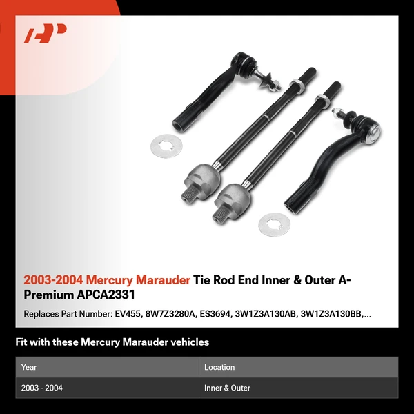 2003-2004 Mercury Marauder Tie Rod End Inner & Outer A-Premium APCA2331