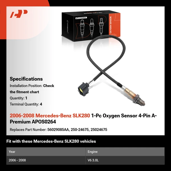 2006-2008 Mercedes-Benz SLK280 1-Pc Oxygen Sensor 4-Pin A-Premium APOS0264