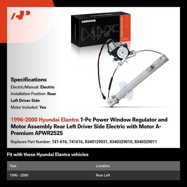 1996-2000 Hyundai Elantra 1-Pc Power Window Regulator and Motor Assembly Rear Left Driver Side Electric with Motor A-Premium APWR2525