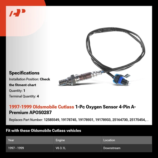 1997-1999 Oldsmobile Cutlass 1-Pc Oxygen Sensor 4-Pin A-Premium APOS0287