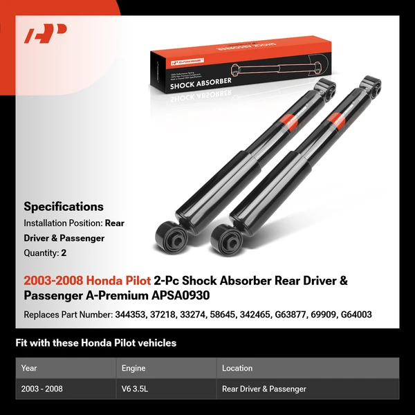 2003-2008 Honda Pilot 2-Pc Shock Absorber Rear Driver & Passenger A-Premium APSA0930