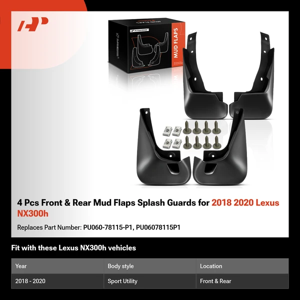 4 Pcs Front & Rear Mud Flaps Splash Guards for 2018 2020 Lexus NX300h