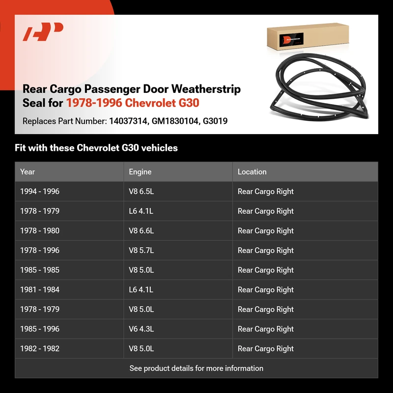 Rear Cargo Passenger Door Weatherstrip Seal for 1978-1996 Chevrolet G30