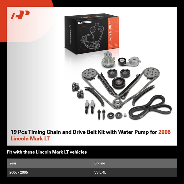 19 Pcs Timing Chain and Drive Belt Kit with Water Pump for 2006 Lincoln Mark LT