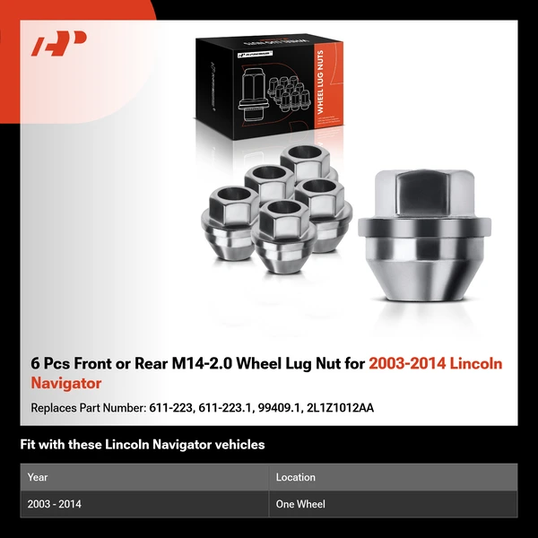 6 Pcs Front or Rear M14-2.0 Wheel Lug Nut for 2003-2014 Lincoln Navigator