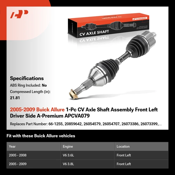 2005-2009 Buick Allure 1-Pc CV Axle Shaft Assembly Front Left Driver Side A-Premium APCVA079