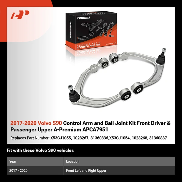 2017-2020 Volvo S90 Control Arm and Ball Joint Kit Front Driver & Passenger Upper A-Premium APCA7951