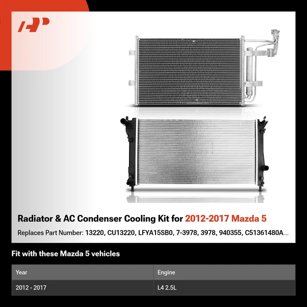 Radiator & AC Condenser Cooling Kit for 2012-2017 Mazda 5
