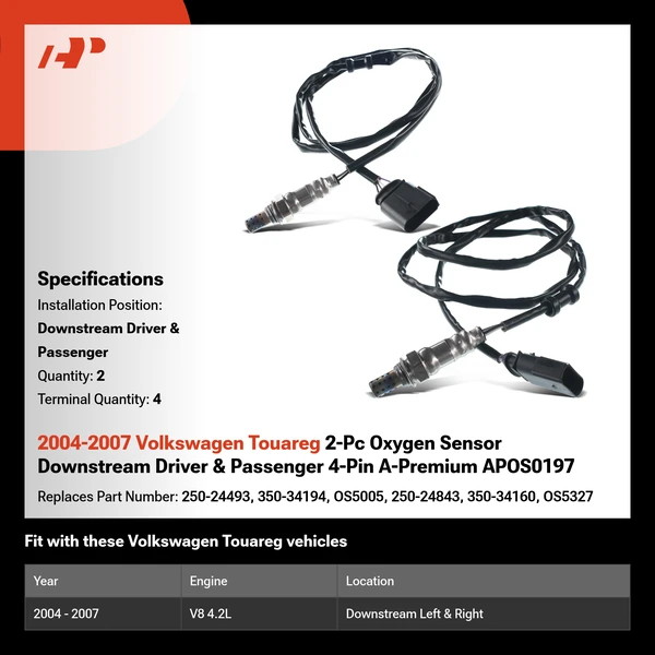 2004-2007 Volkswagen Touareg 2-Pc Oxygen Sensor Downstream Driver & Passenger 4-Pin A-Premium APOS0197
