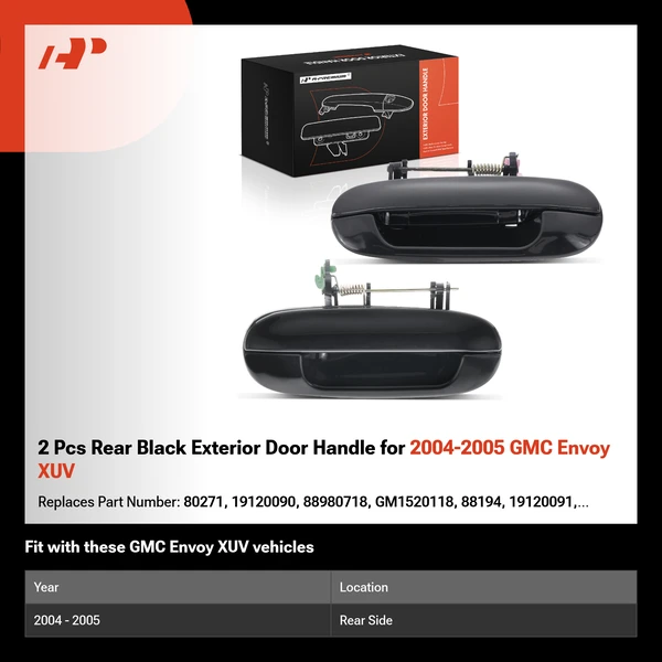 2 Pcs Rear Black Exterior Door Handle for 2004-2005 GMC Envoy XUV
