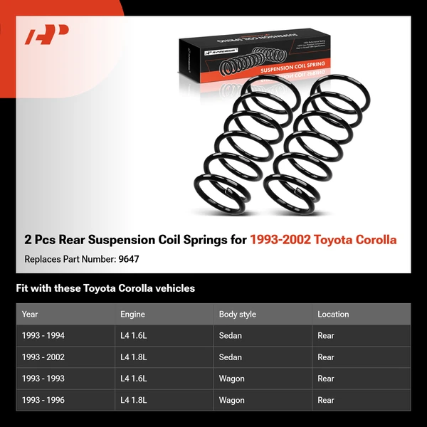 2 Pcs Rear Suspension Coil Springs for 1993-2002 Toyota Corolla