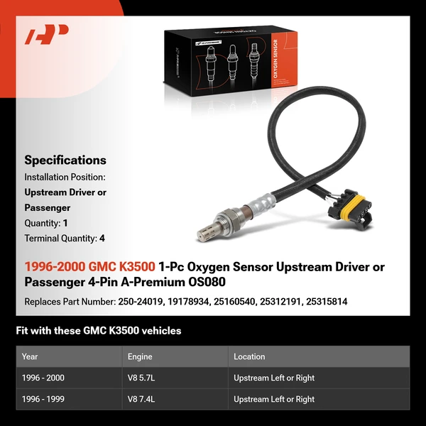 1996-2000 GMC K3500 1-Pc Oxygen Sensor Upstream Driver or Passenger 4-Pin A-Premium OS080