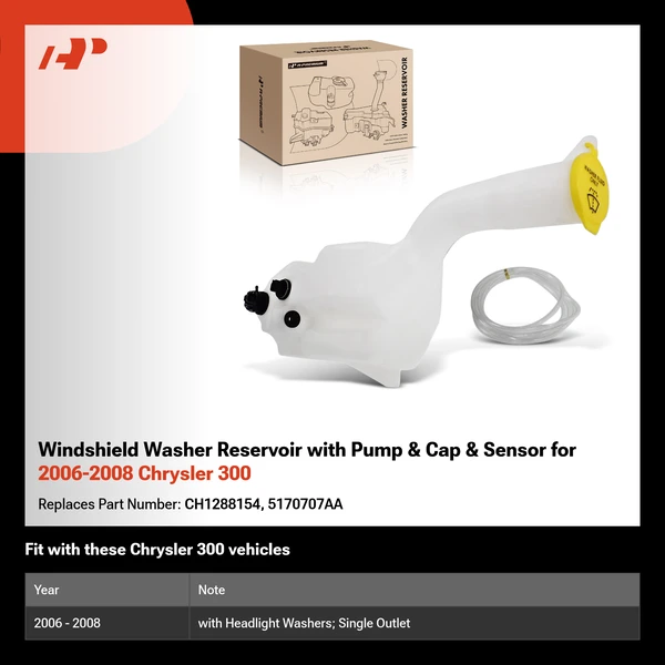 Windshield Washer Reservoir with Pump & Cap & Sensor for 2006-2008 Chrysler 300
