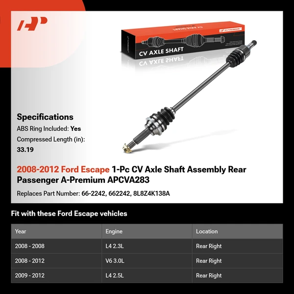 2008-2012 Ford Escape 1-Pc CV Axle Shaft Assembly Rear Passenger A-Premium APCVA283