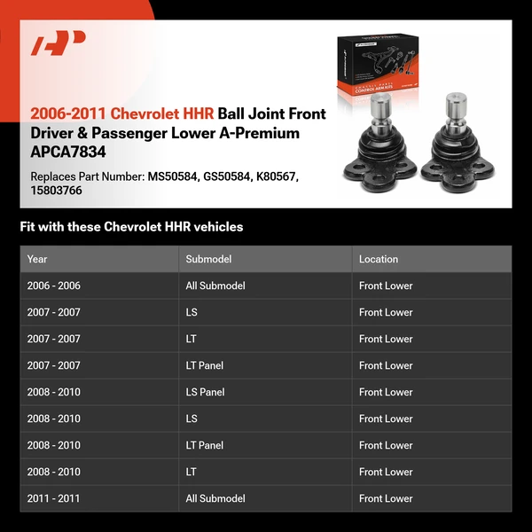 2006-2011 Chevrolet HHR Ball Joint Front Driver & Passenger Lower A-Premium APCA7834