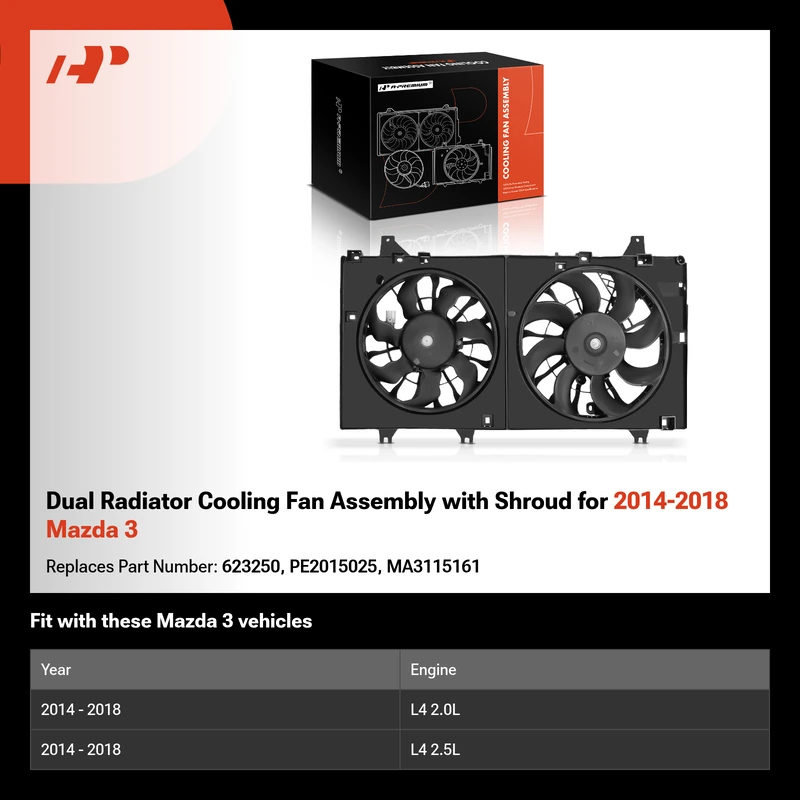 Dual Radiator Cooling Fan Assembly with Shroud for 2014-2018 Mazda 3