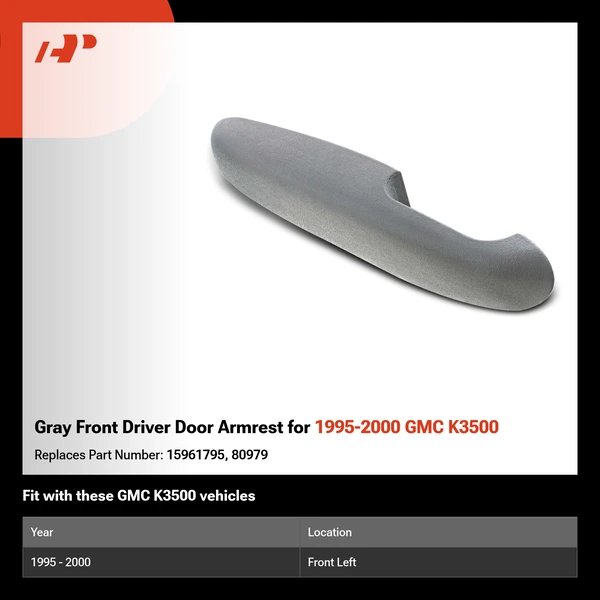 Gray Front Driver Door Armrest for 1995-2000 GMC K3500