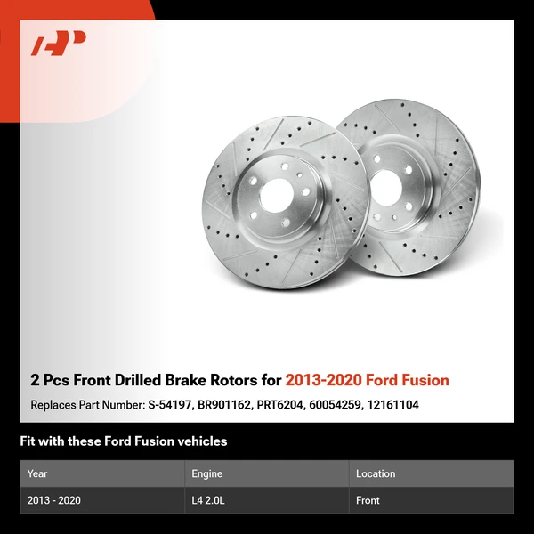 2 Pcs Front Drilled Brake Rotors for 2013-2020 Ford Fusion