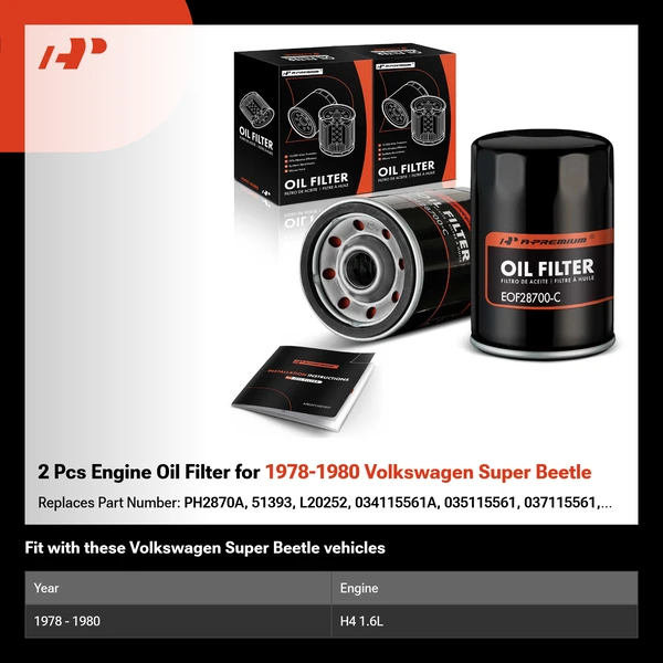 2 Pcs Engine Oil Filter for 1978-1980 Volkswagen Super Beetle