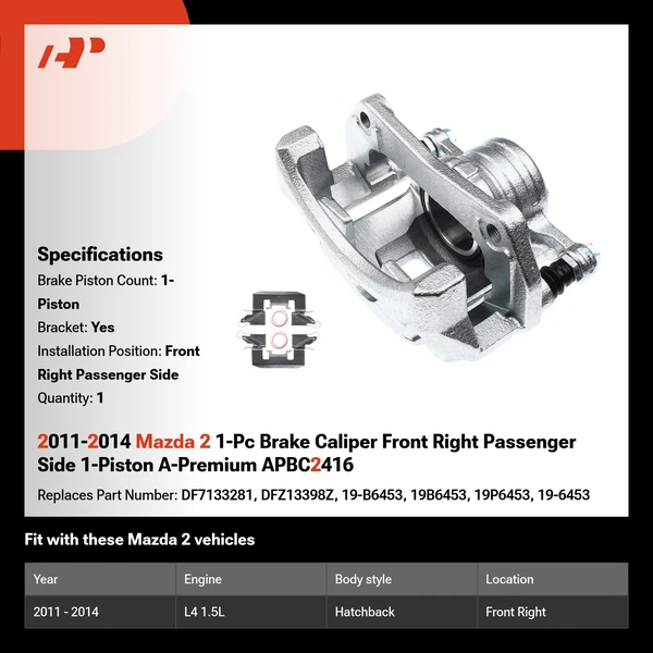 2011-2014 Mazda 2 1-Pc Brake Caliper Front Right Passenger Side 1-Piston A-Premium APBC2416