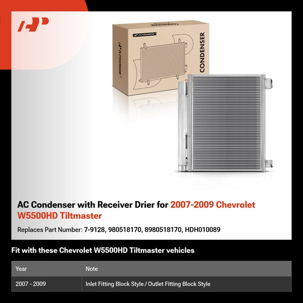 AC Condenser with Receiver Drier for 2007-2009 Chevrolet W5500HD Tiltmaster